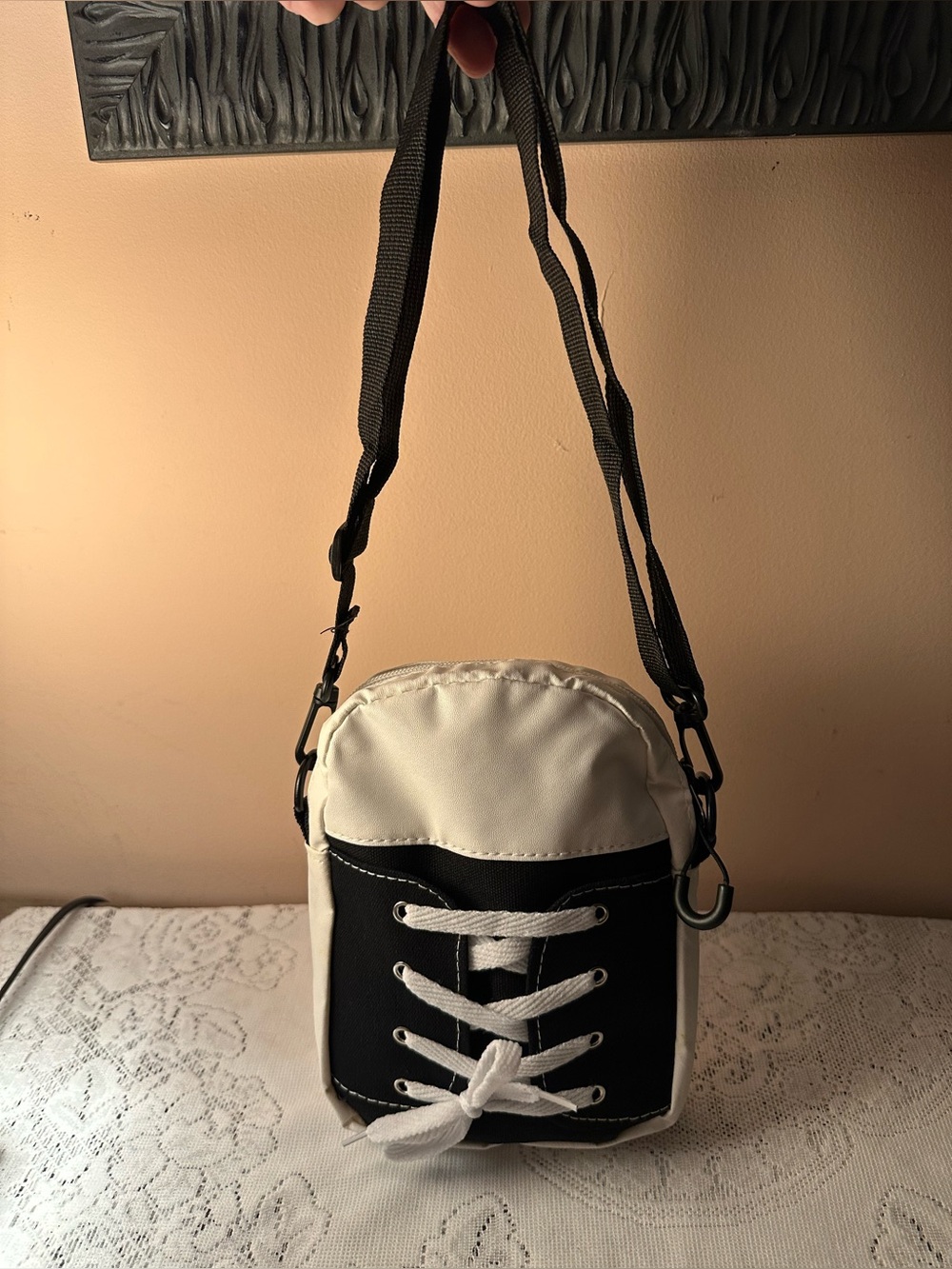 Sport Shoe Black & White Crossbody Bag with Lace-Up Detail - Picture 4 of 6